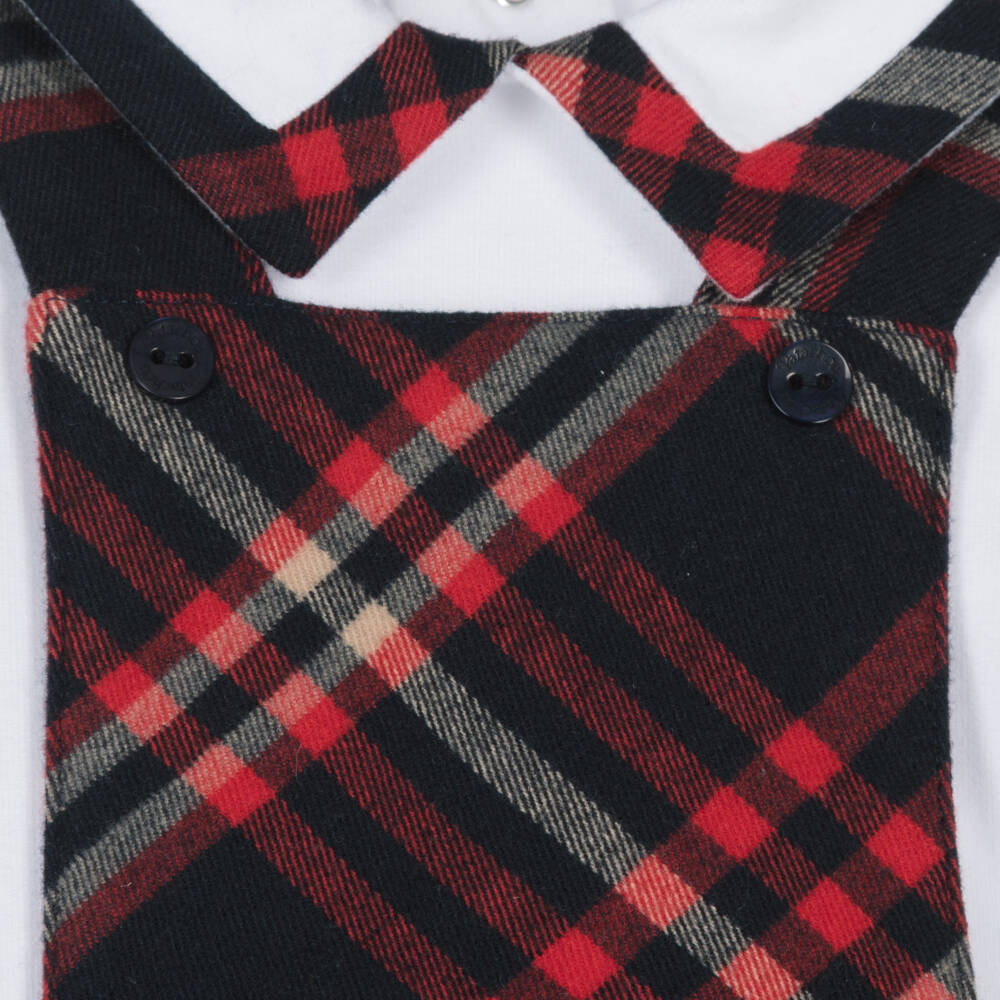 Patachou-Boys Tartan Red Short Onesie | Childrensalon Outlet