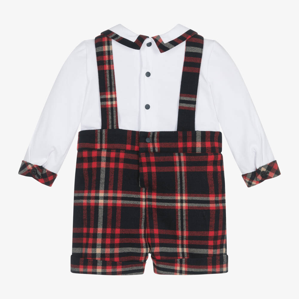 Patachou-Boys Tartan Red Short Onesie | Childrensalon Outlet