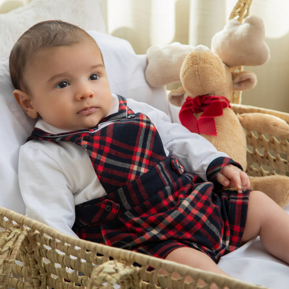 Patachou-Boys Tartan Red Short Onesie | Childrensalon Outlet