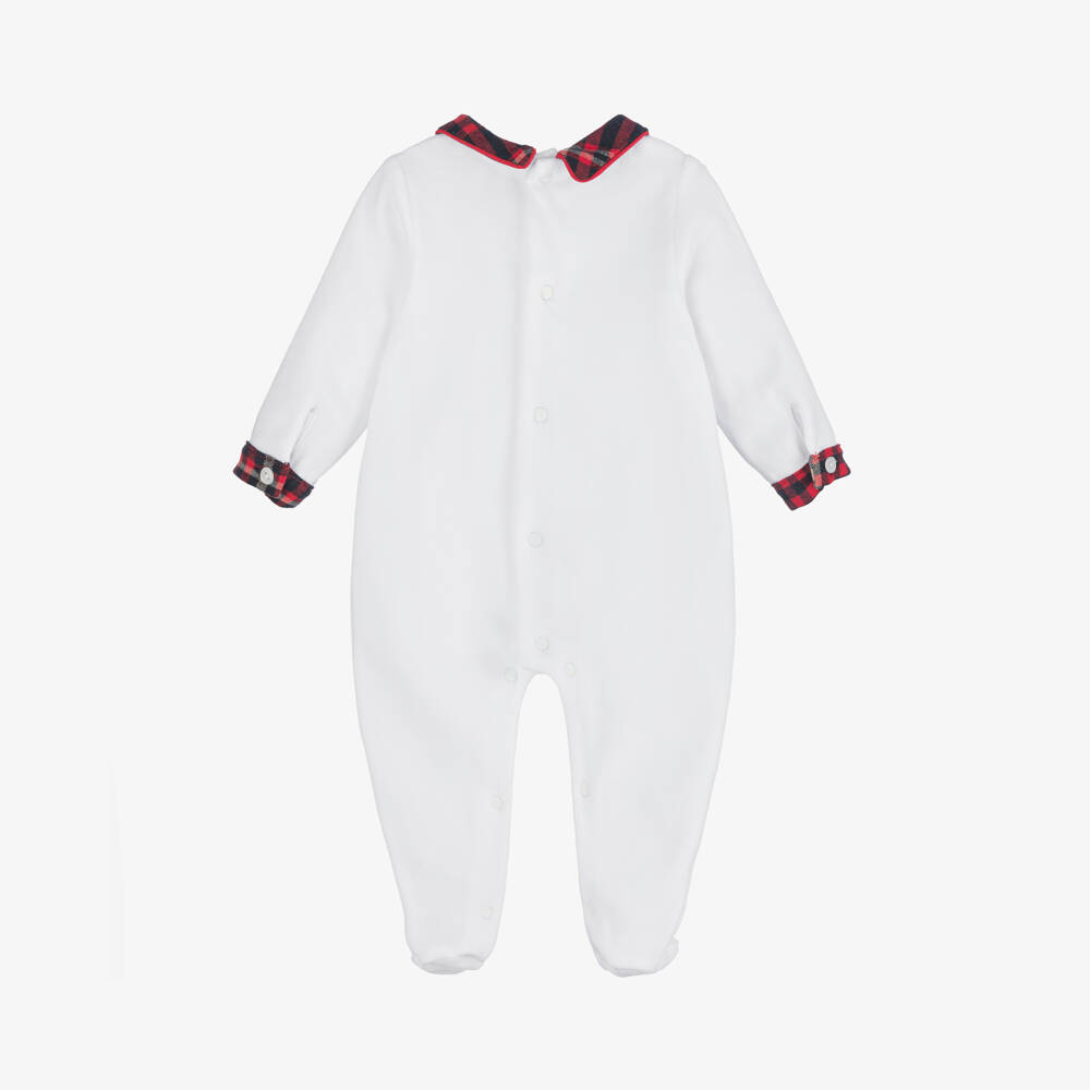 Patachou-Boys Velour Babygrow with Tartan Trim | Childrensalon Outlet