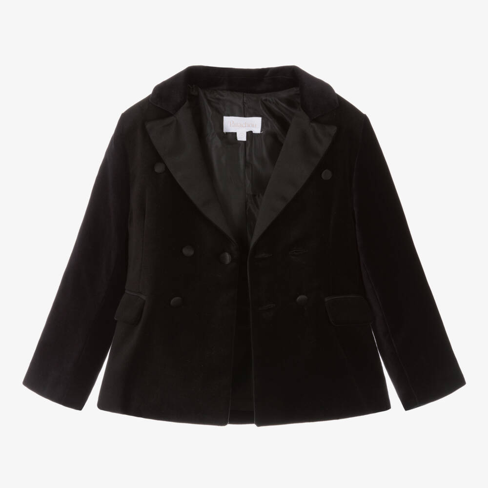 Patachou-Boys Velvet Tuxedo Jacket in Black | Childrensalon Outlet