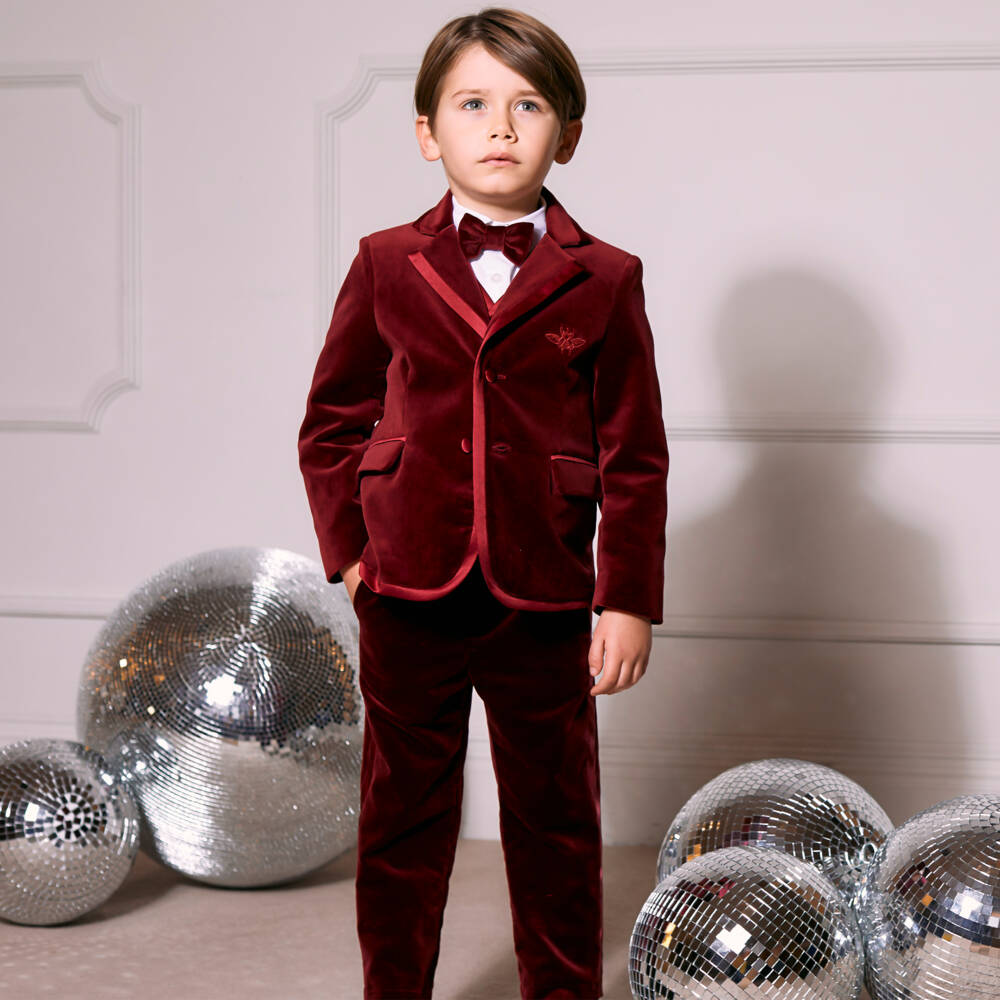 Patachou-Boys Velvet Tuxedo Jacket in Red | Childrensalon Outlet