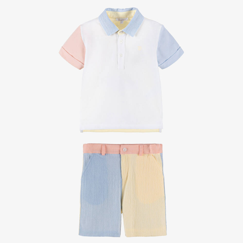 Patachou-Boys Vibrant Colorblock Shorts Ensemble | Childrensalon Outlet