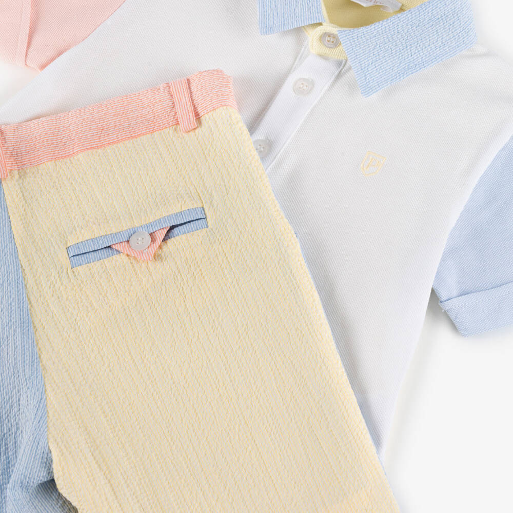 Patachou-Boys Vibrant Colorblock Shorts Ensemble | Childrensalon Outlet