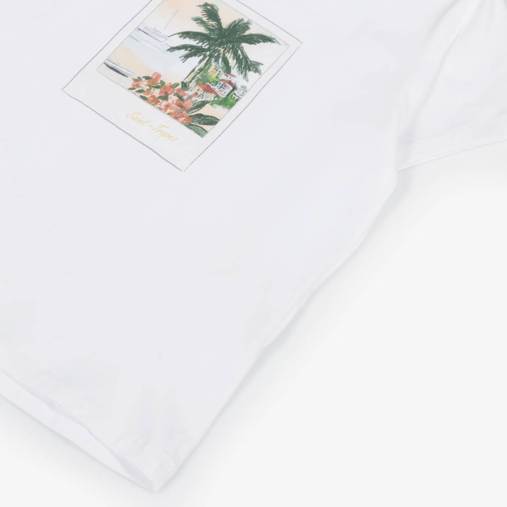 Patachou-تيشيرت أبيض بطبعة شاطئ للأولاد | Childrensalon Outlet