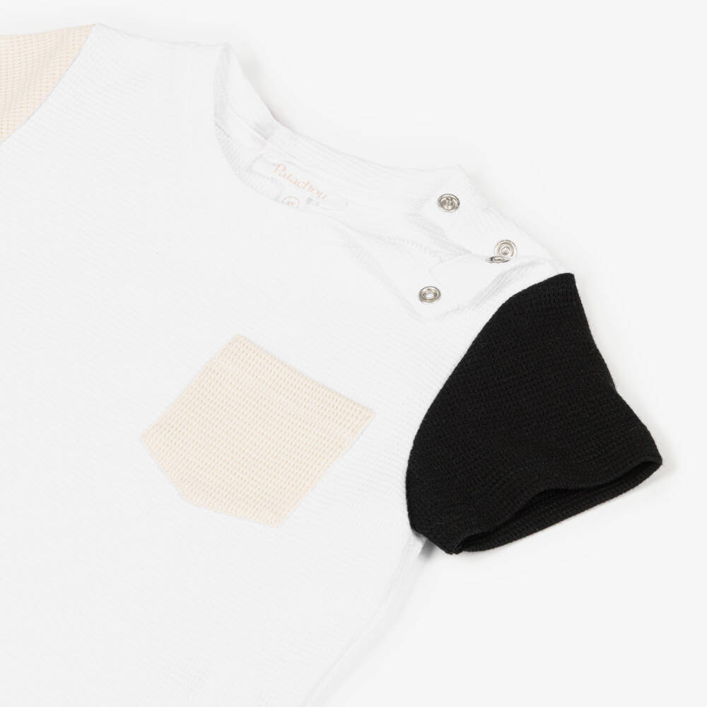 Patachou-Boys White & Beige Colour Block Cotton Shorts Set | Childrensalon Outlet