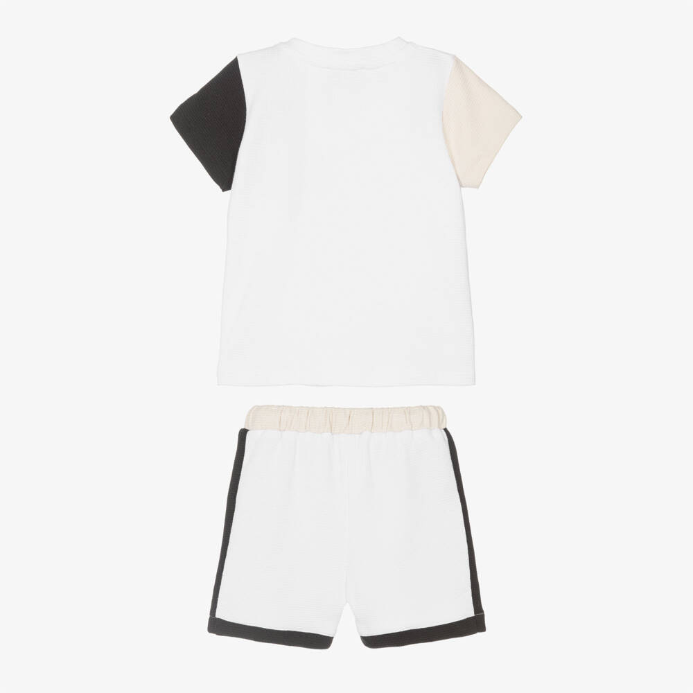 Patachou-Boys White & Beige Colour Block Cotton Shorts Set | Childrensalon Outlet