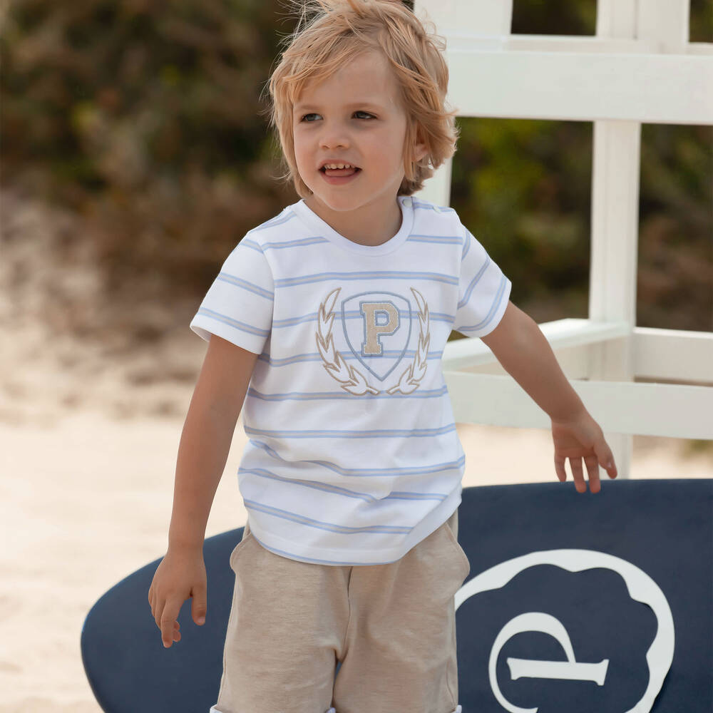Patachou-Boys White & Beige Cotton Shorts Set | Childrensalon Outlet