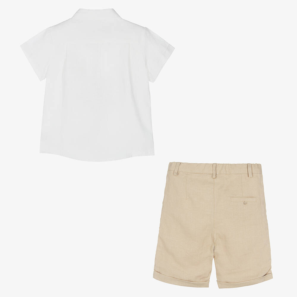 Patachou-Boys White & Beige Linen Shorts Set | Childrensalon Outlet