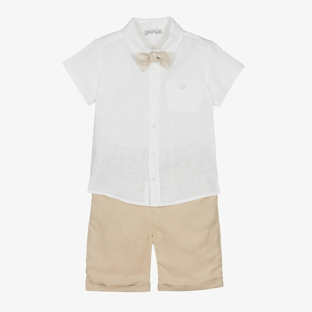 Patachou - Белая рубашка и бежевые шорты из льна | Childrensalon