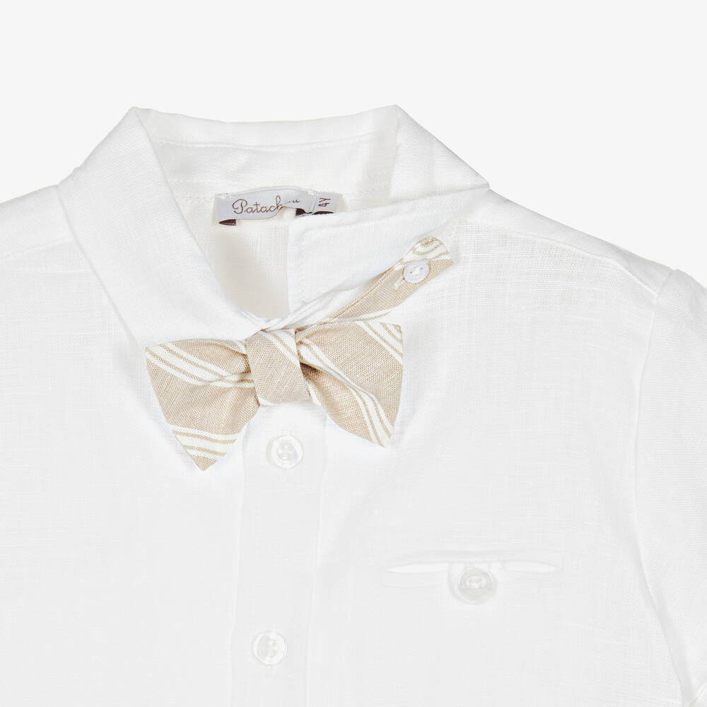 Patachou-Boys White & Beige Linen Shorts Set | Childrensalon Outlet