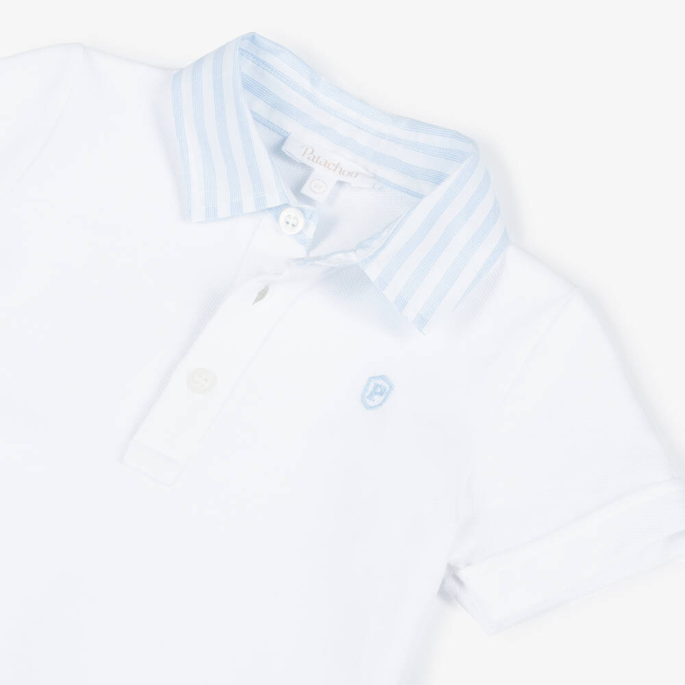 Patachou-Boys White & Blue Cotton Polo Shirt & Shorts Set | Childrensalon Outlet