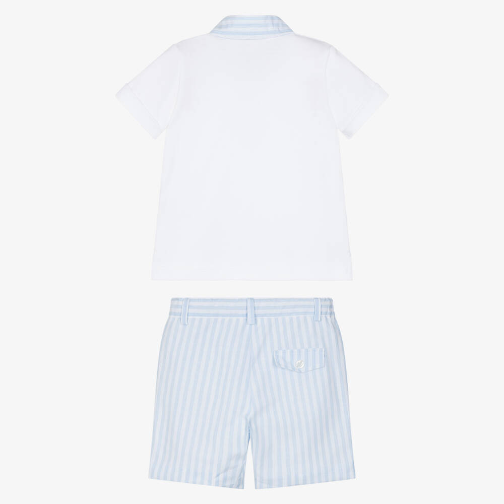Patachou-Boys White & Blue Cotton Polo Shirt & Shorts Set | Childrensalon Outlet