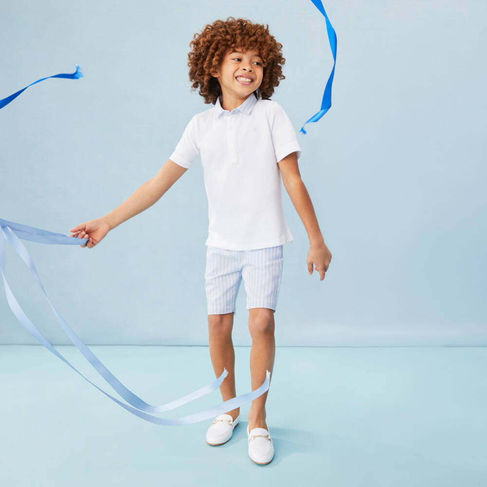 Patachou-Boys White & Blue Cotton Polo Shirt & Shorts Set | Childrensalon Outlet
