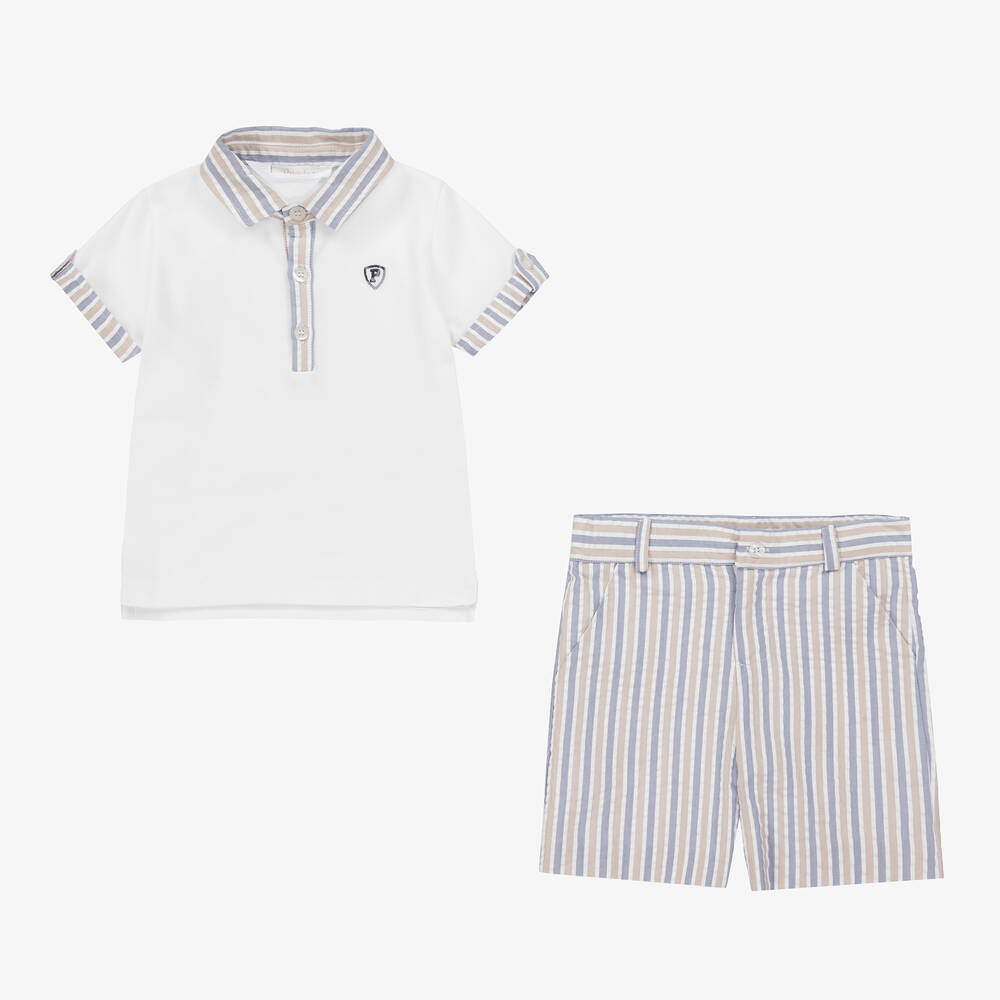 Patachou-Boys White & Blue Cotton Shorts Set | Childrensalon Outlet