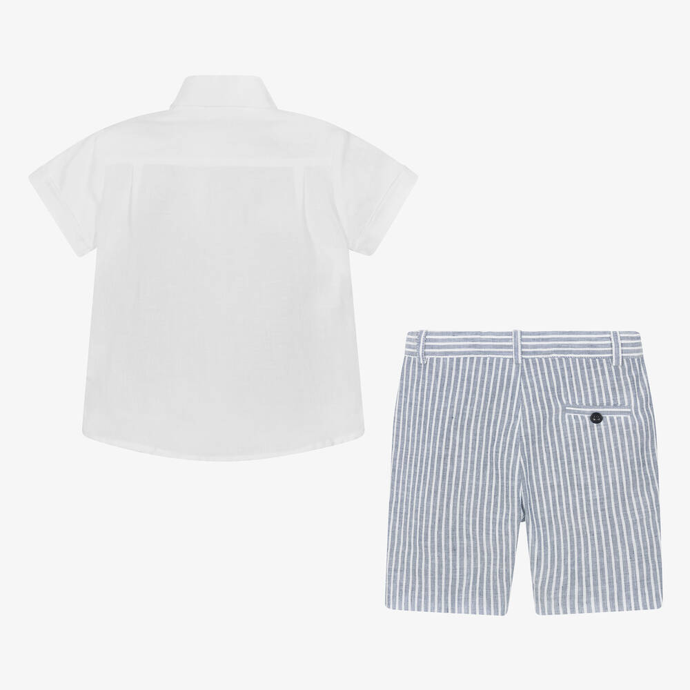 Patachou-Boys White & Blue Linen Shorts Set | Childrensalon Outlet
