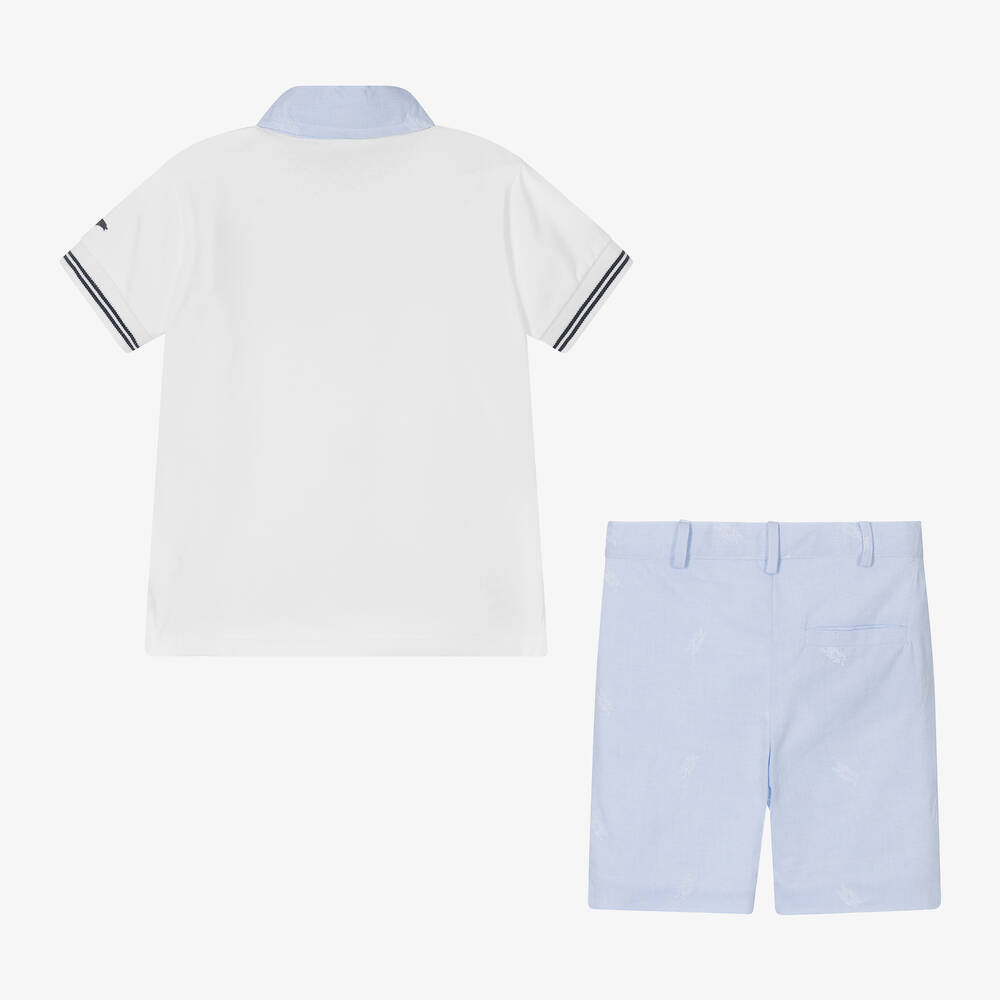 Patachou-Boys White & Blue Polo Shorts Set | Childrensalon Outlet