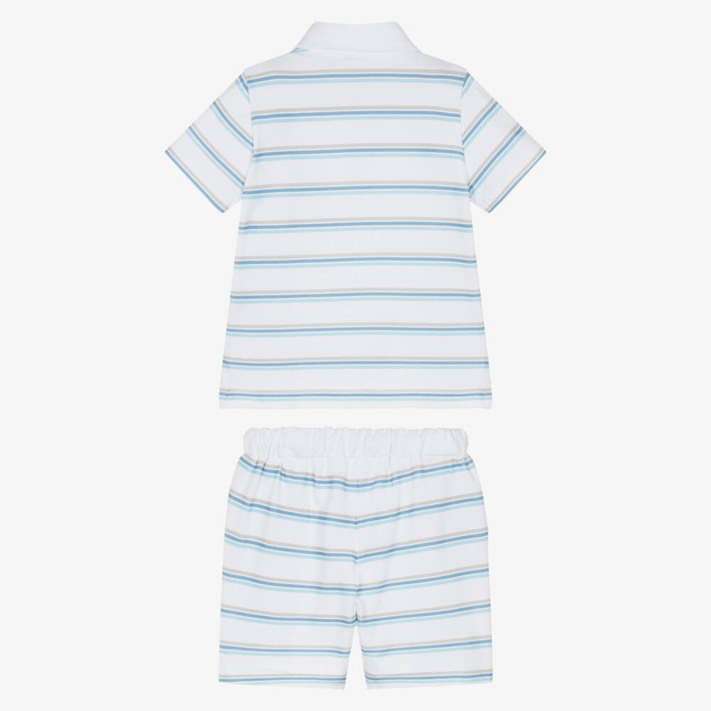 Patachou-Boys White & Blue Stripe Cotton Piqué Shorts Set | Childrensalon Outlet