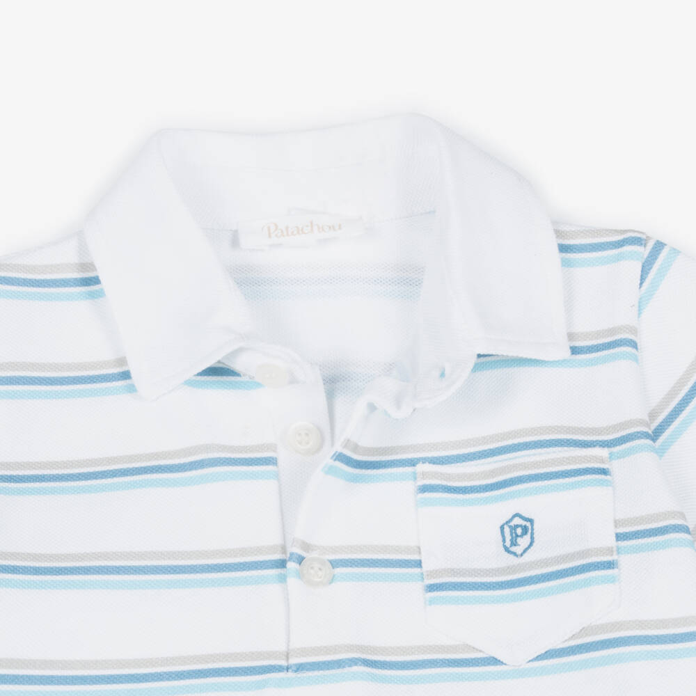 Patachou-Boys White & Blue Stripe Cotton Piqué Shorts Set | Childrensalon Outlet