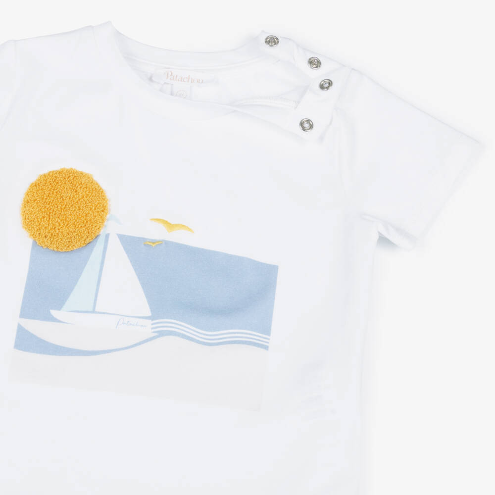 Patachou-Boys White & Blue Stripe Cotton Seersucker Shorts Set | Childrensalon Outlet