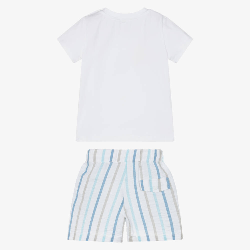 Patachou-Boys White & Blue Stripe Cotton Seersucker Shorts Set | Childrensalon Outlet