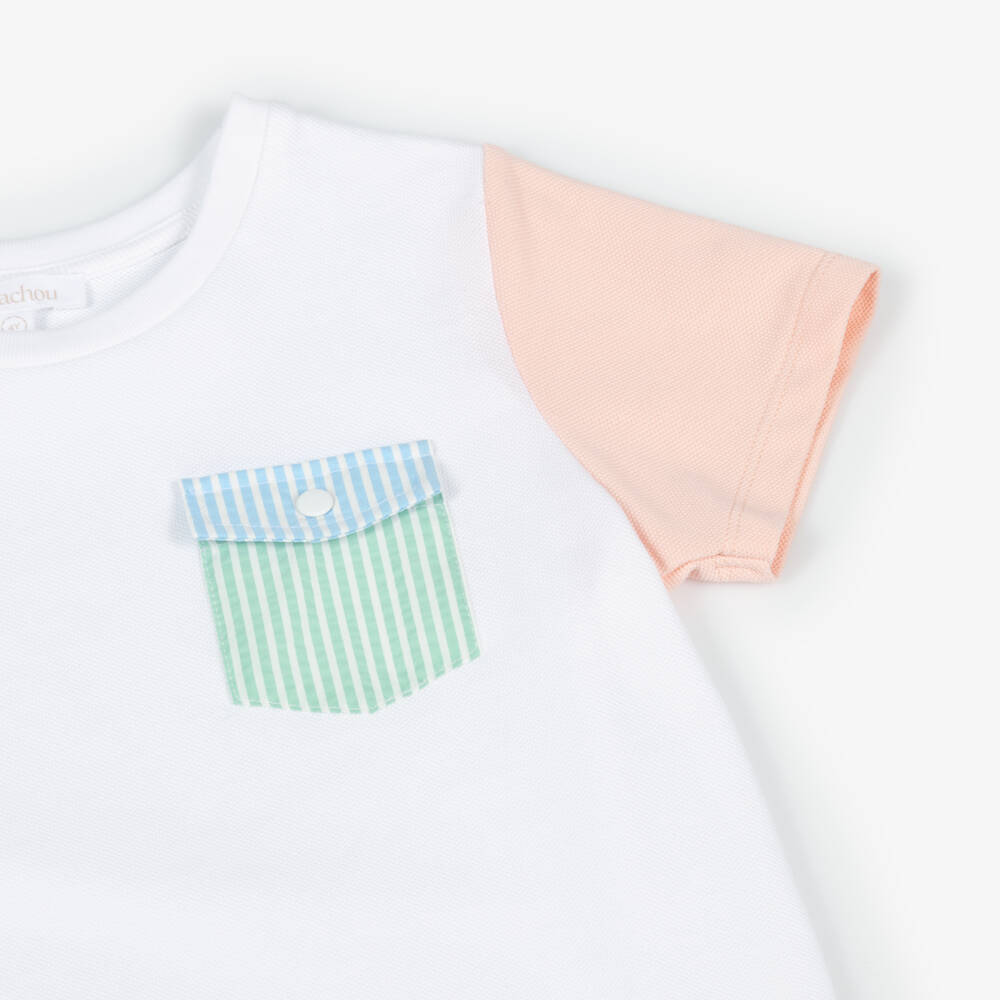 Patachou-تيشيرت أبيض للأولاد بتصميم ألوان متداخلة | Childrensalon Outlet