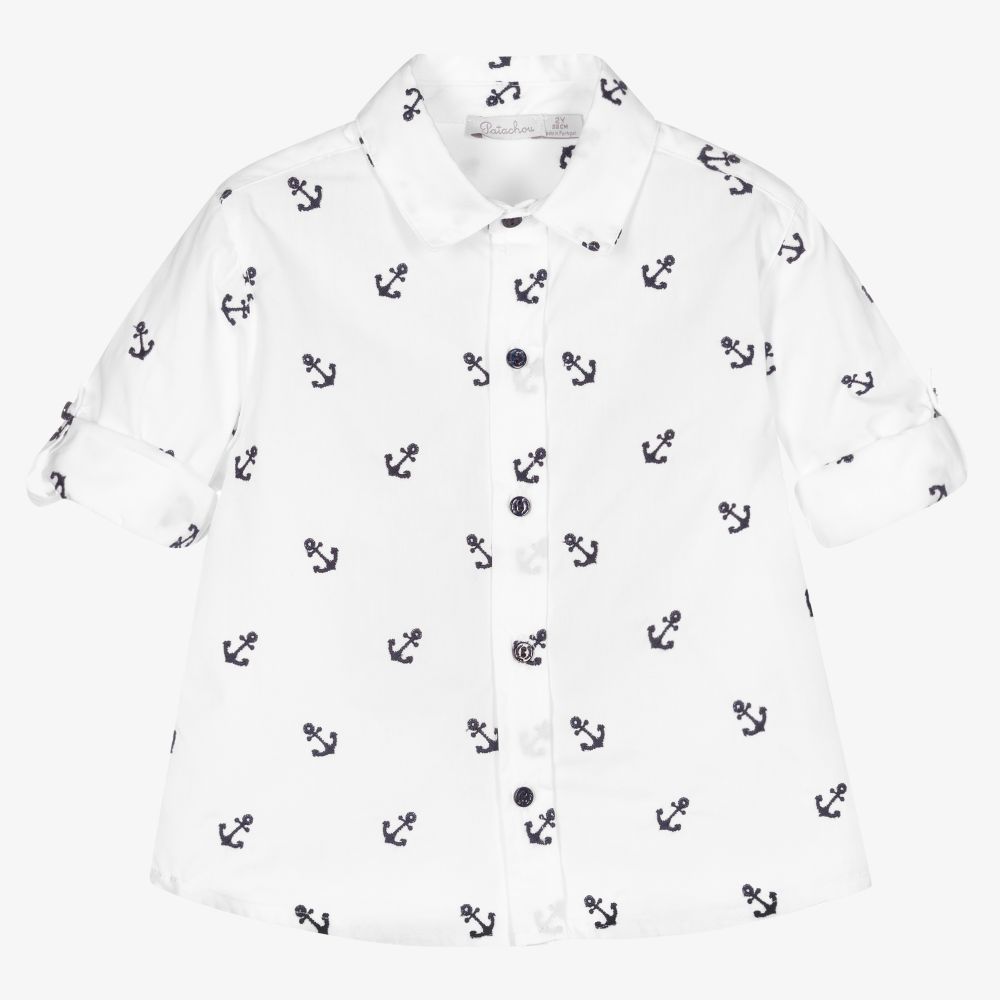 Patachou - قميص قطن بوبلين لون أبيض للأولاد | Childrensalon