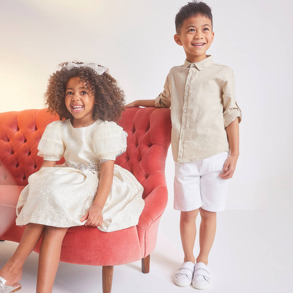 باتاشو-شورت برمودا قطن تويل لون أبيض للأولاد | Childrensalon Outlet