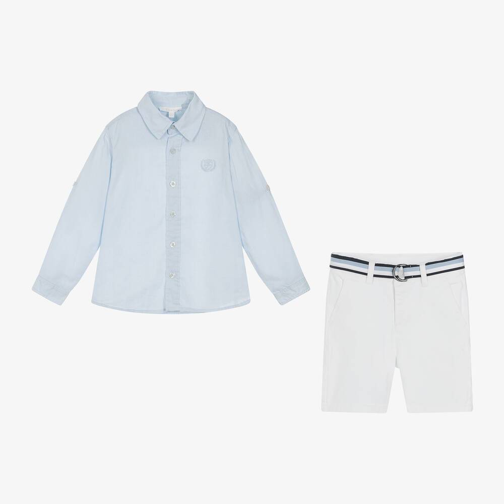 Patachou-Boys White Cotton Chino Shorts Set | Childrensalon Outlet