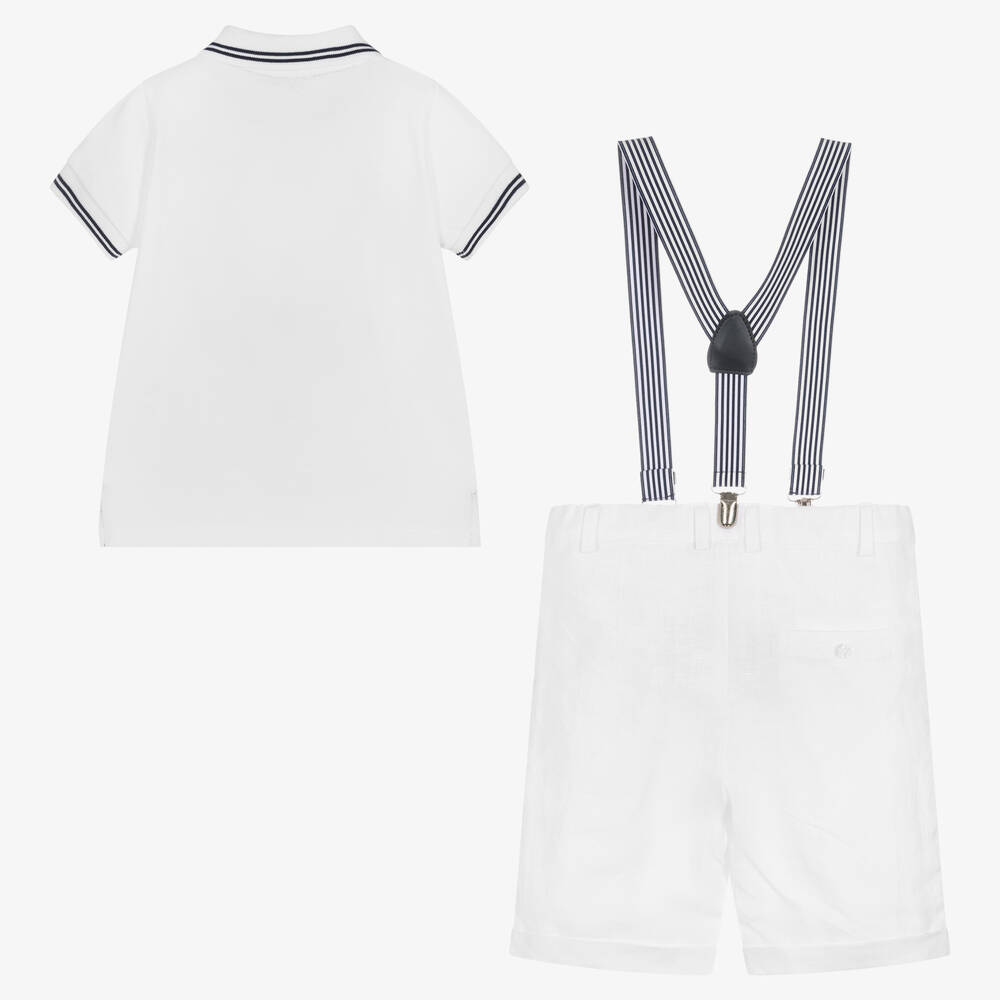 Patachou-طقم شورت قطن بيكيه وكتان لون أبيض للأولاد | Childrensalon Outlet