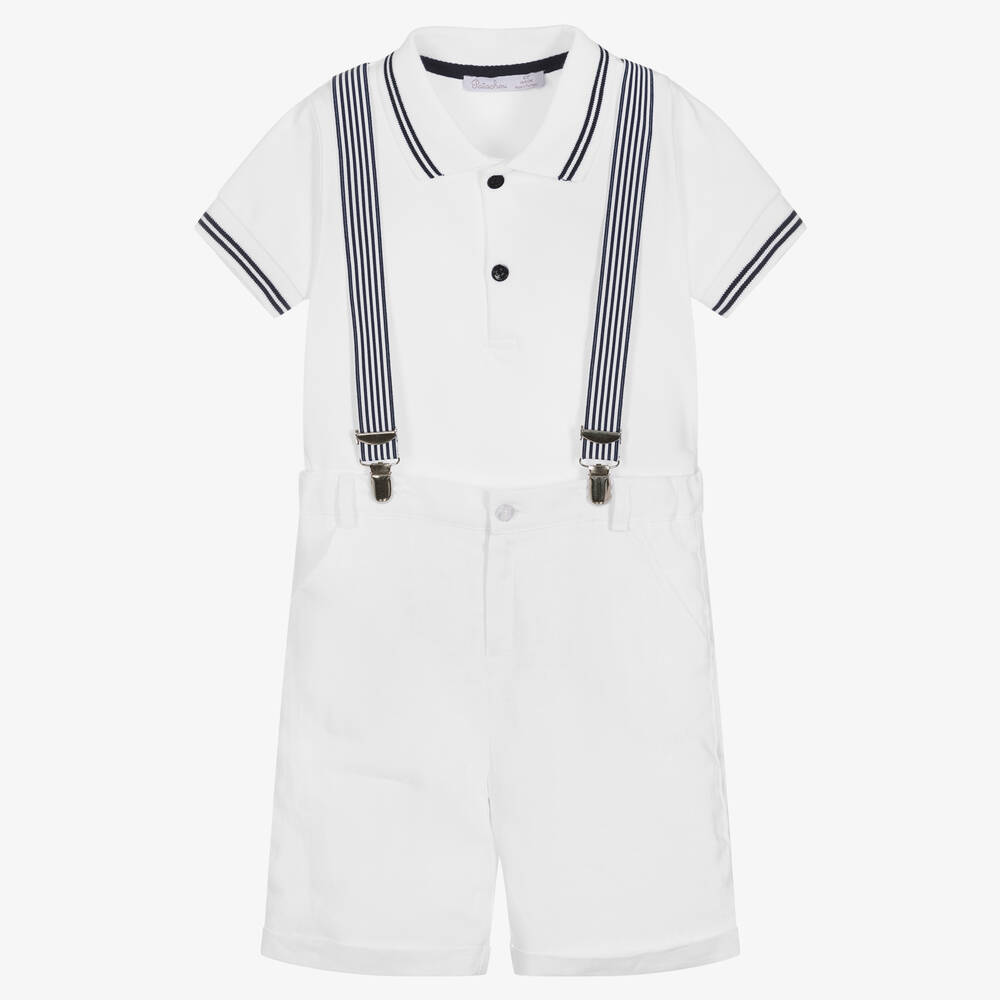 Patachou - Boys White Cotton & Linen Shorts Set | Childrensalon