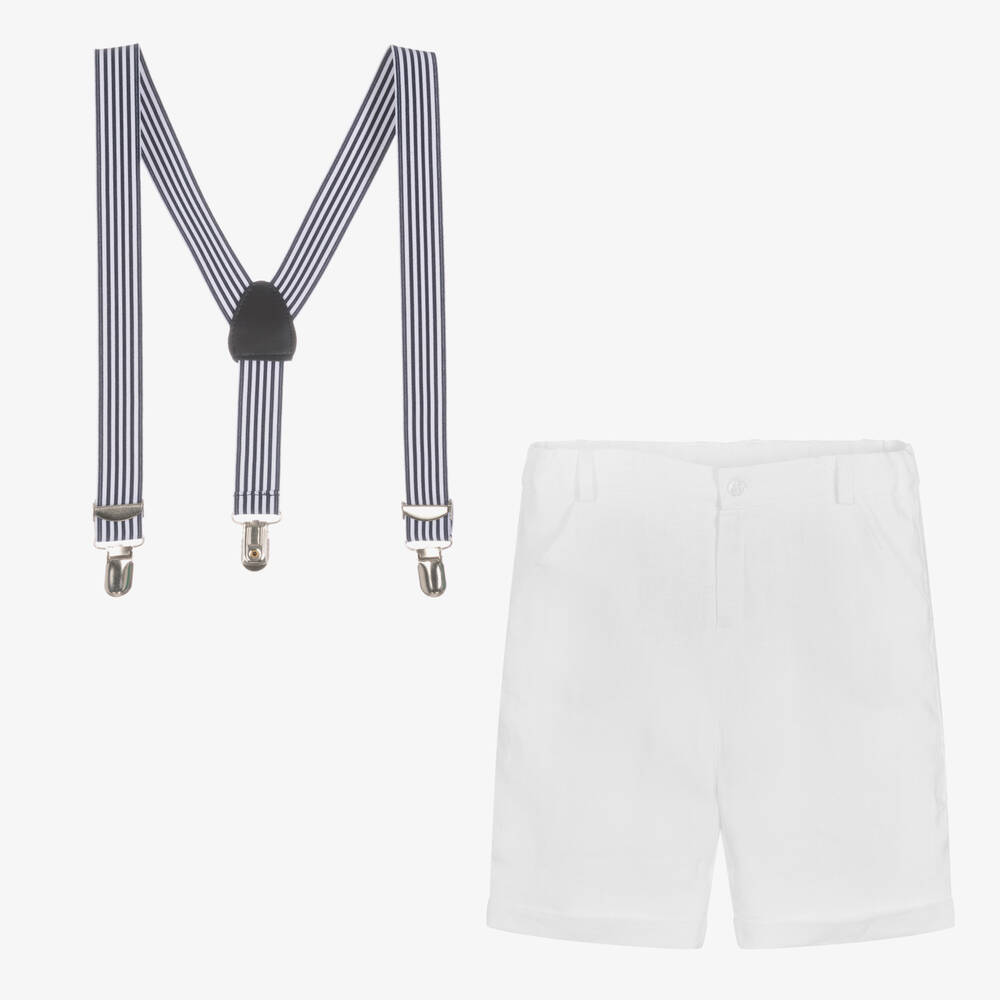 Patachou-طقم شورت قطن بيكيه وكتان لون أبيض للأولاد | Childrensalon Outlet