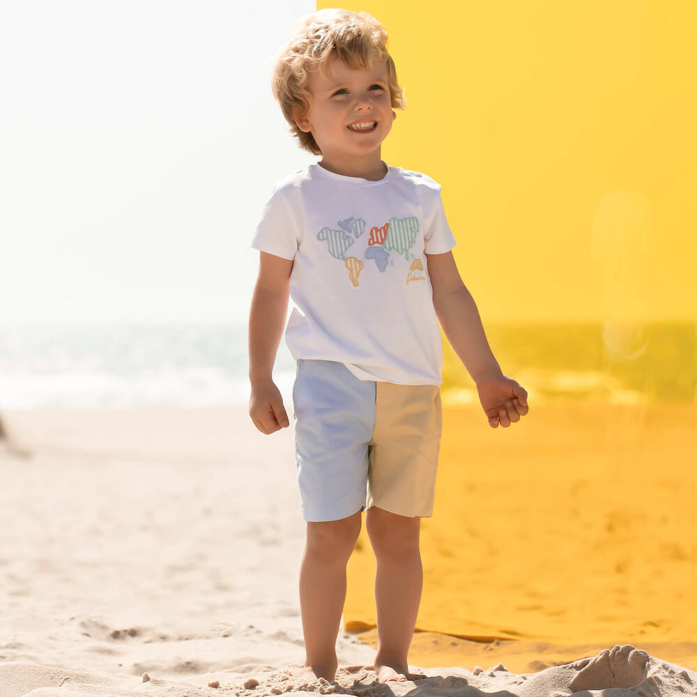 Patachou-Boys White Cotton Map T-Shirt | Childrensalon Outlet