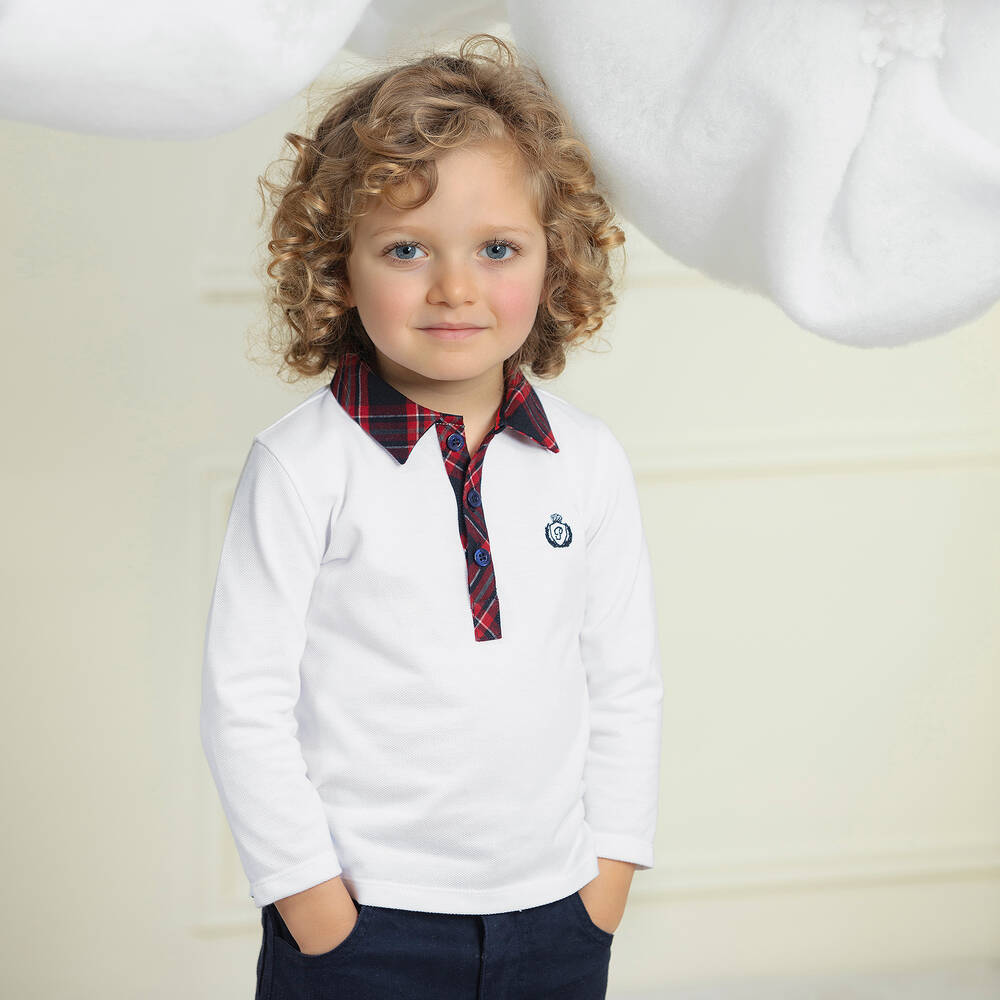 Patachou-Boys White Cotton Polo Shirt | Childrensalon Outlet