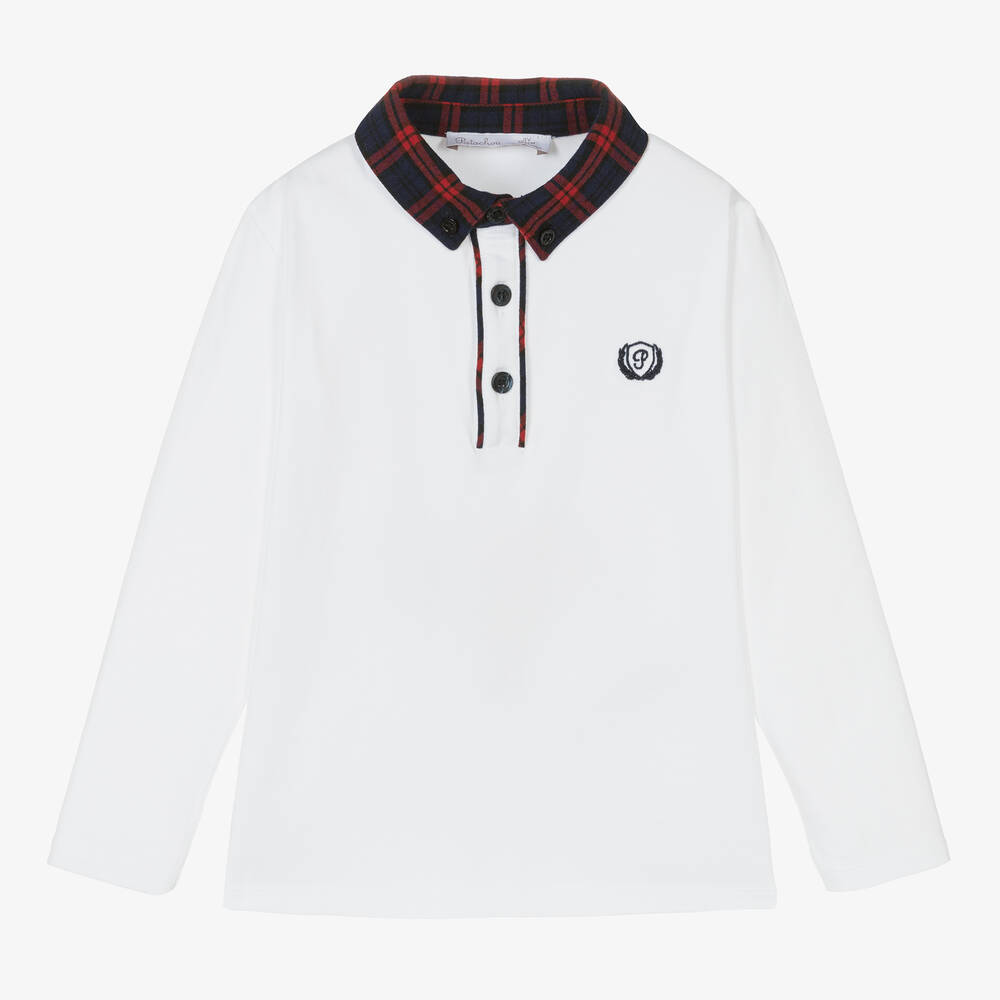 Patachou - Boys White Cotton Polo Shirt | Childrensalon