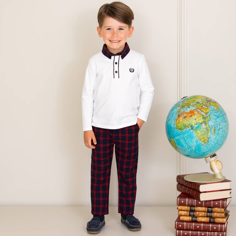 Patachou-توب بولو قطن جيرسي لون أبيض للأولاد | Childrensalon Outlet