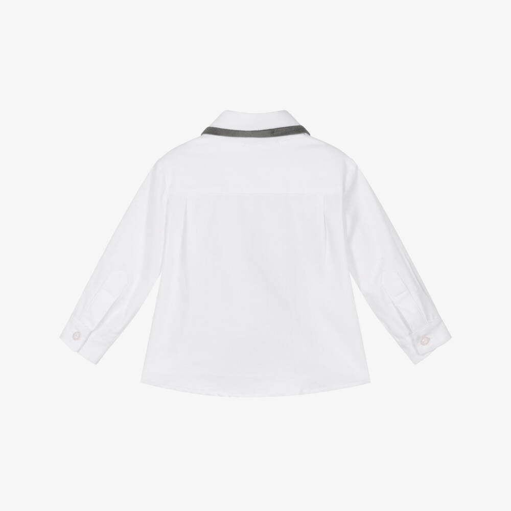 Patachou-Boys White Cotton Shirt with Velvet Accents | Childrensalon Outlet