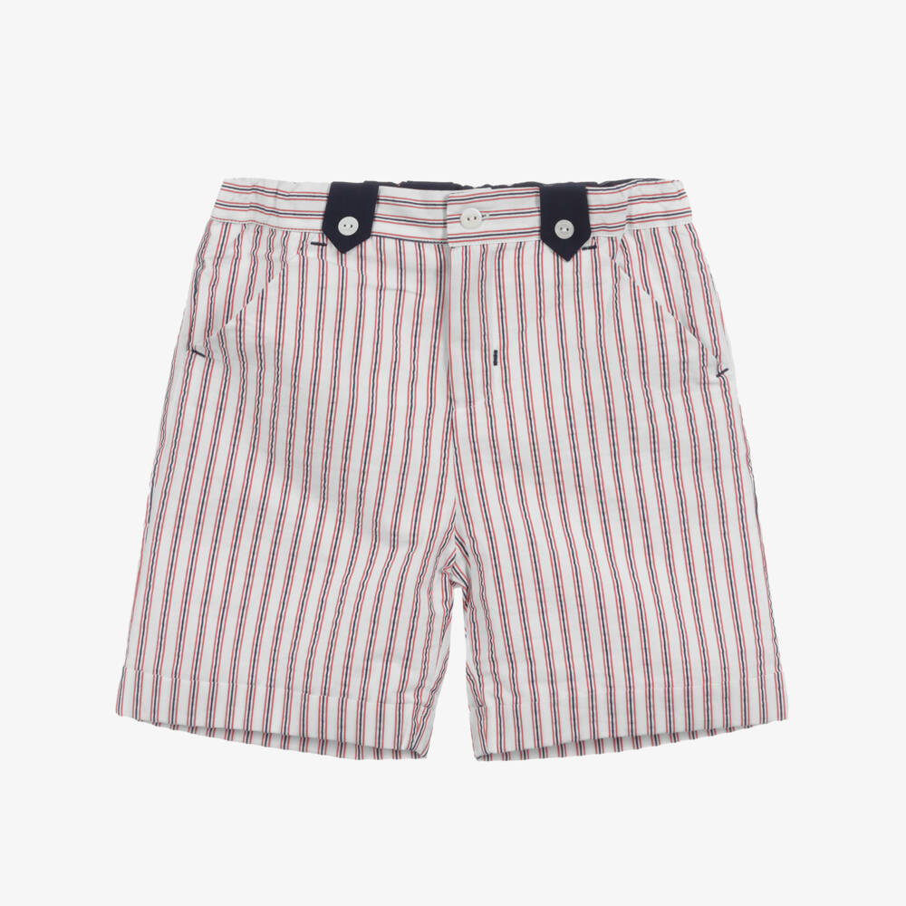 Patachou-شورت قطن مقلم لون أبيض، أحمر وأزرق للأولاد | Childrensalon Outlet