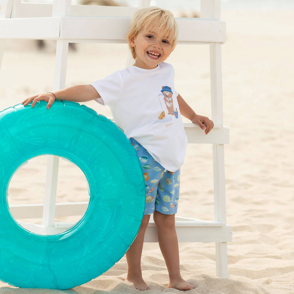 Patachou-Boys White Cotton Teddy Bear T-Shirt | Childrensalon Outlet