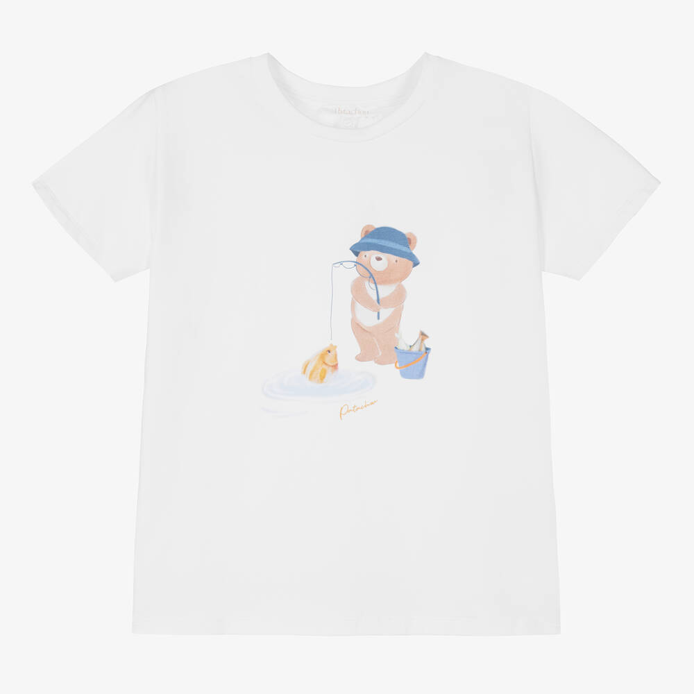 Patachou-Белая хлопковая футболка с медвежонком | Childrensalon Outlet
