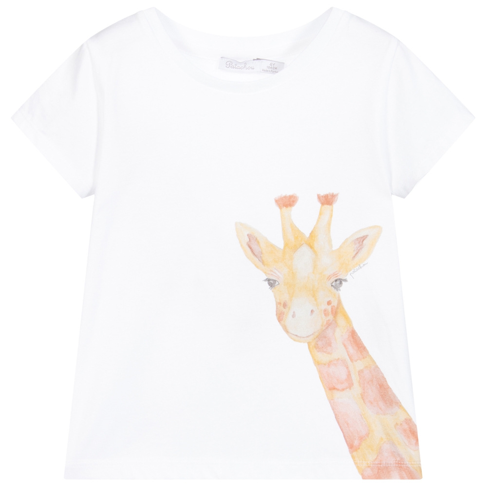 Patachou - Weißes T-Shirt mit Giraffen-Print (J) | Childrensalon