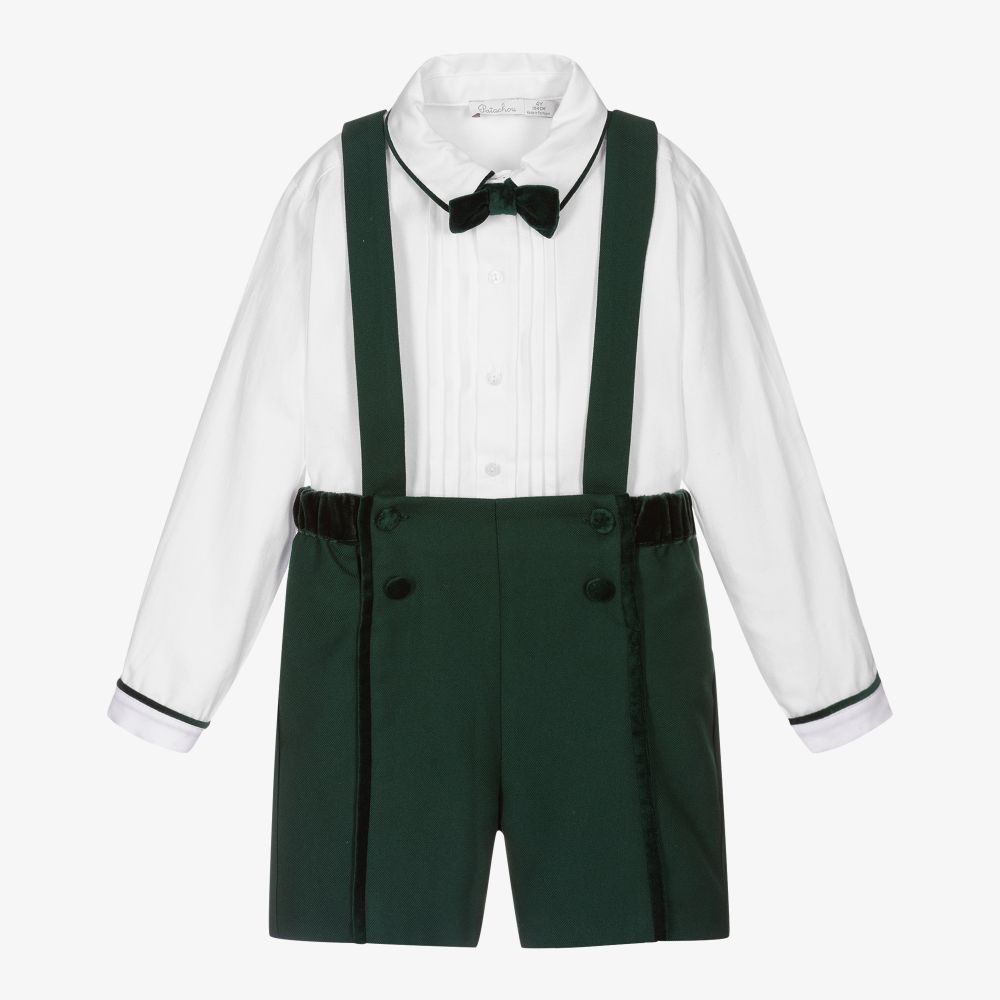 Patachou - Бело-зеленый комплект с шортами для мальчиков | Childrensalon