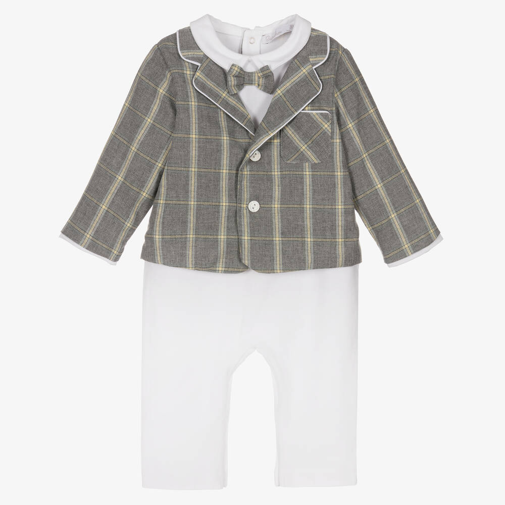 Patachou - Boys White & Grey Romper Suit | Childrensalon Outlet