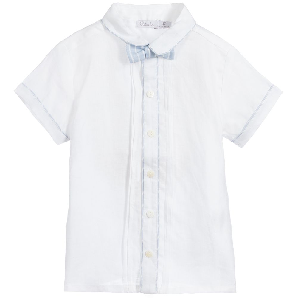 Patachou - قميص كتّان لون أبيض وأزرق للأولاد | Childrensalon