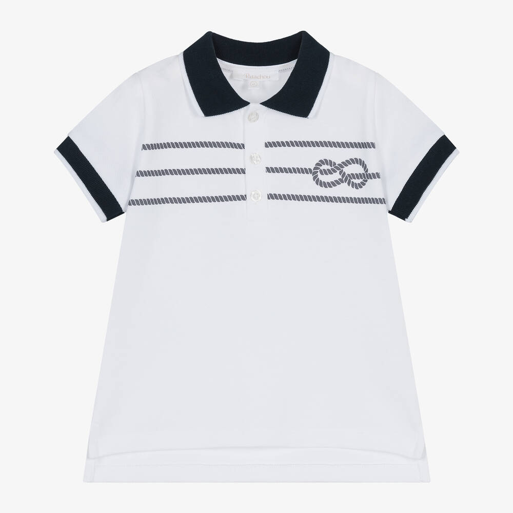 Patachou-Boys White Nautical Cotton Polo Shirt | Childrensalon Outlet