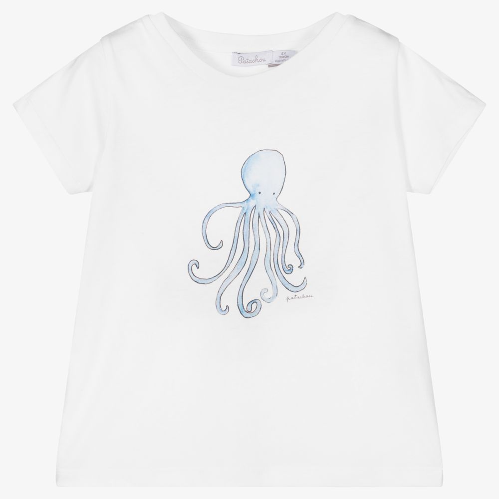 Patachou - Boys White Octopus T-Shirt | Childrensalon