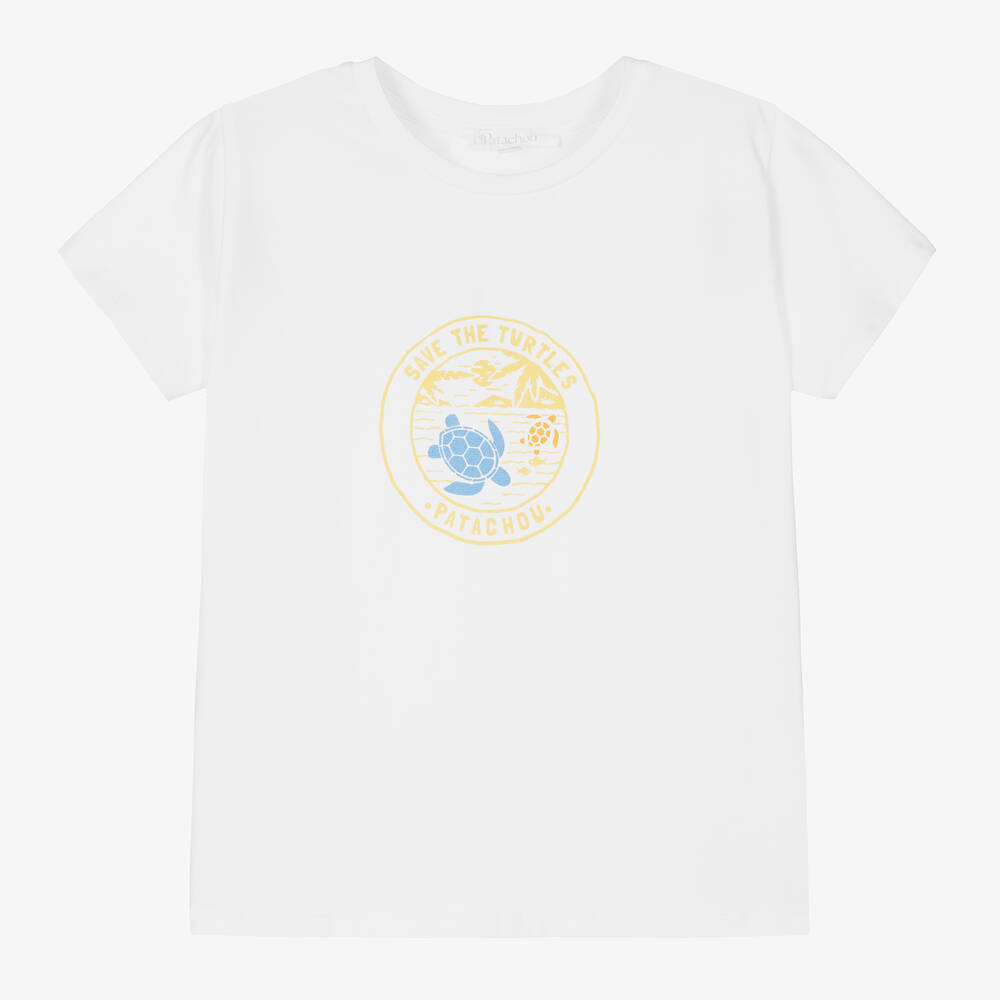 Patachou-Boys White Save the Turtles Cotton T-Shirt | Childrensalon Outlet