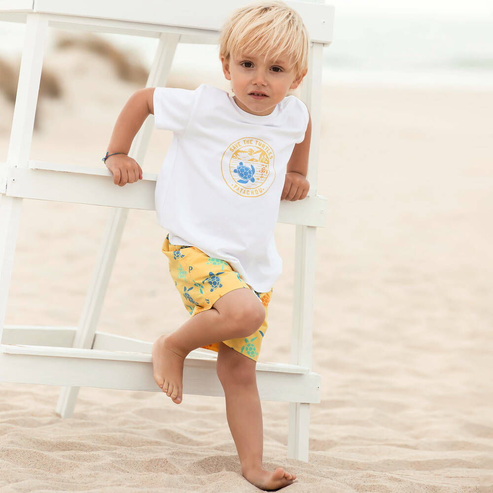 Patachou-Boys White Save the Turtles Cotton T-Shirt | Childrensalon Outlet