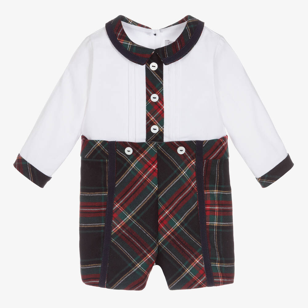 Patachou - Boys White & Tartan Shortie | Childrensalon