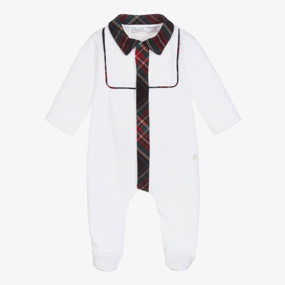 Patachou - Boys White Velour Babygrow | Childrensalon